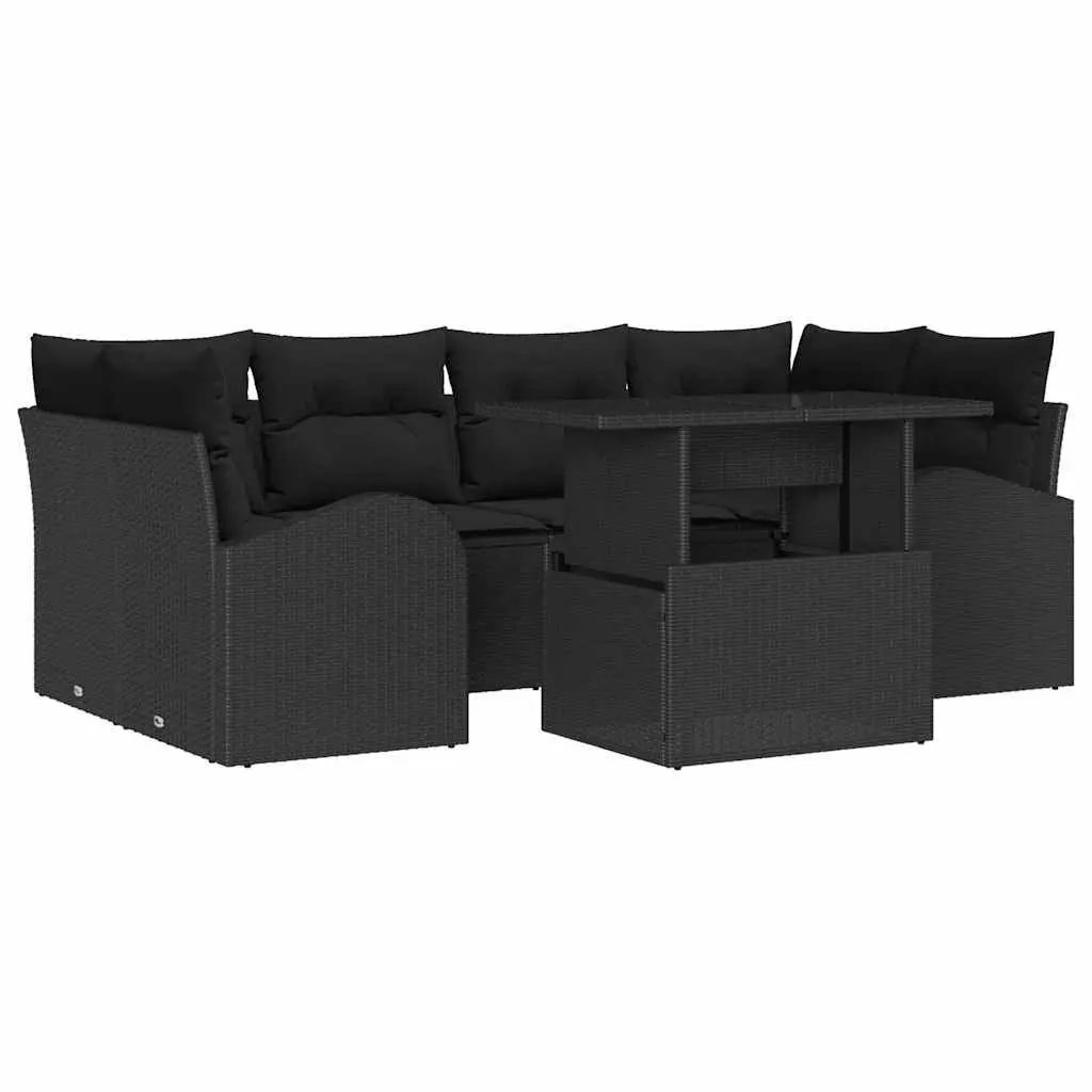 7-Piece Black Modular Patio Sofa Set