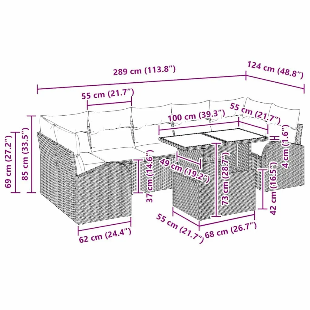 Modular Garden Sofa Set Outdoor Use 8 Pieces Black Poly Rattan
