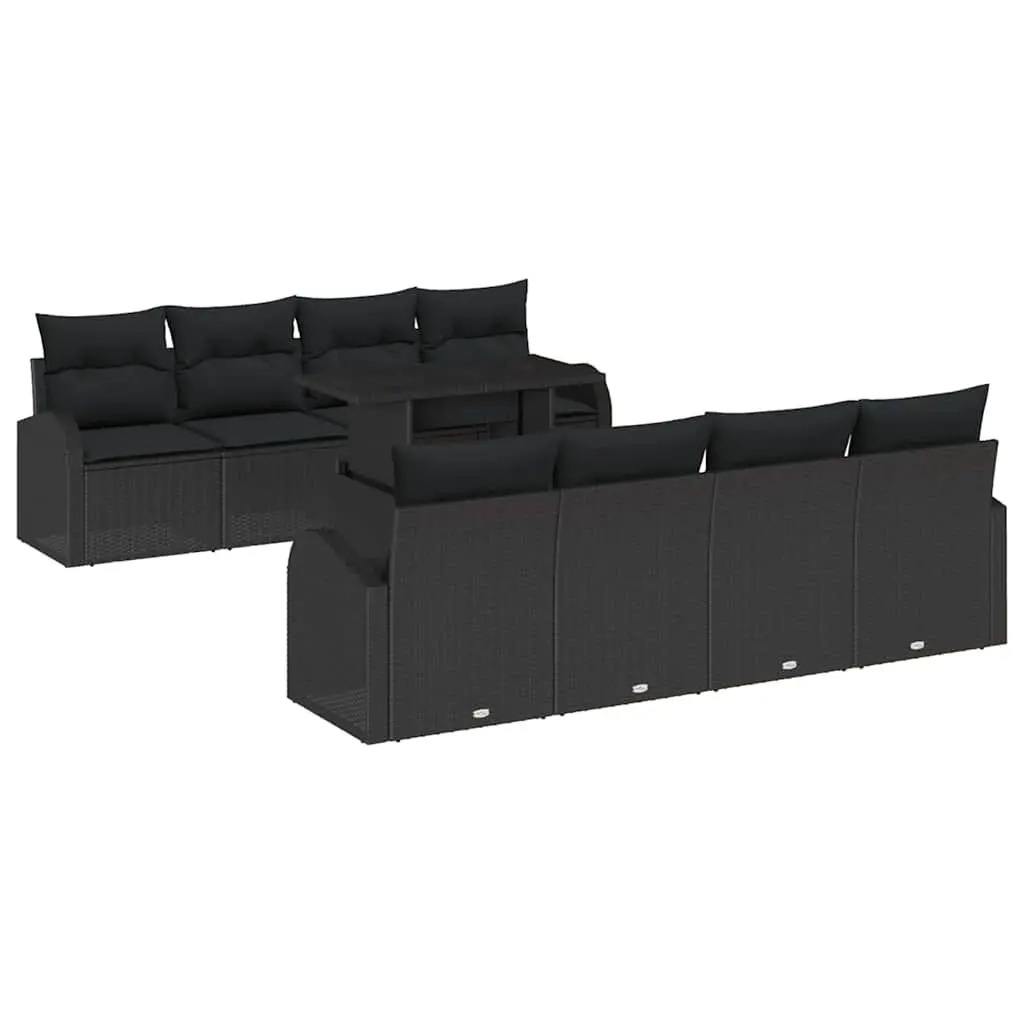 Garden Sofa Set Outdoor Lounge Furniture Modular 9 Piece Black Poly Rattan