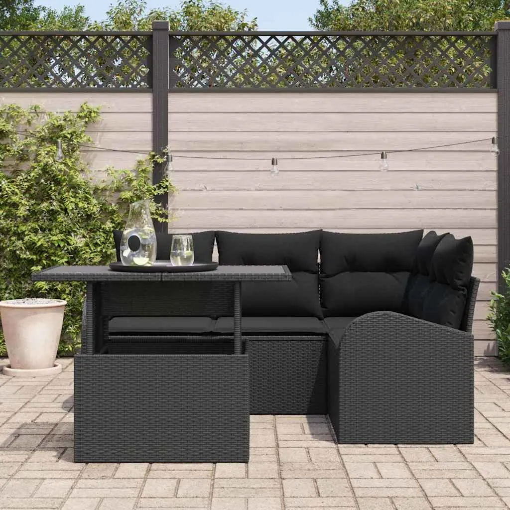 Modular Garden Sofa Set 5 Piece Outdoor Furniture Black Poly Rattan for Patio and Garden