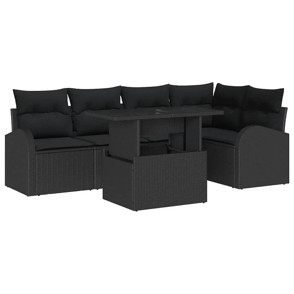 Modular Outdoor Sofa Set 6 Pieces Patio Seating Black Poly Rattan with Cushions