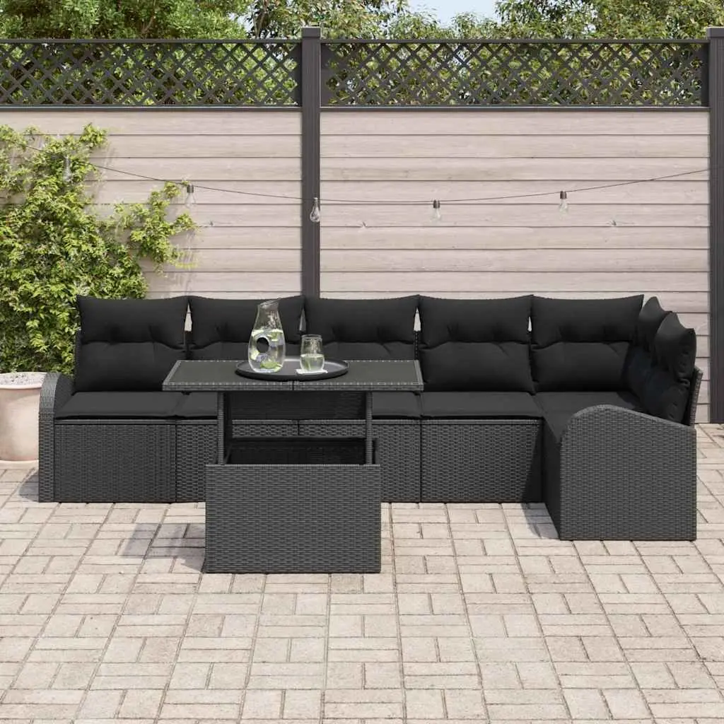 Outdoor Garden Sofa Set 7 Piece Modular Seating Black Poly Rattan Patio