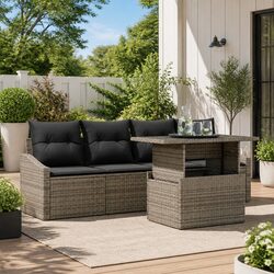 5 Piece Modular Garden Sofa Set - Grey Poly Rattan