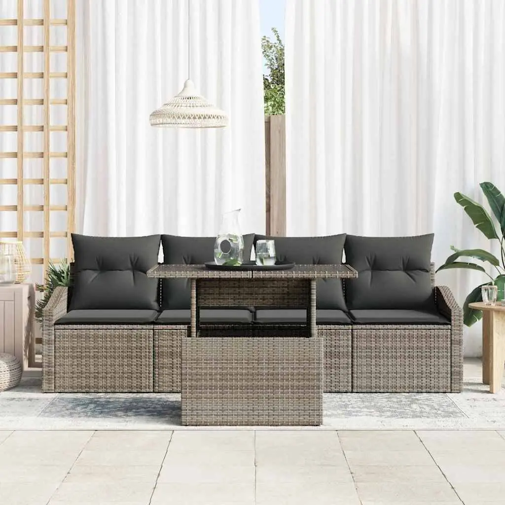 Outdoor Garden Sofa Set 5 Piece Grey Poly Rattan Patio Furniture with Cushions