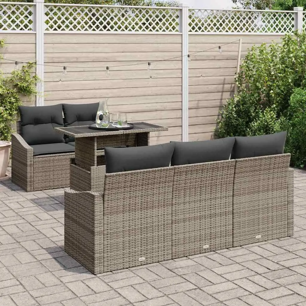 Outdoor Garden Sofa Set 6 Piece Modular Sectional Grey Poly Rattan Furniture