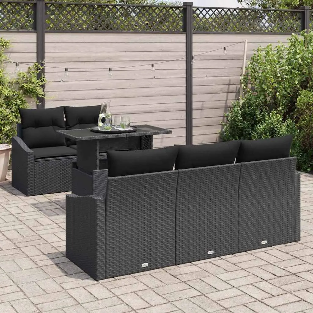 6 Piece Garden Sofa Set Modular Outdoor Seating Black Poly Rattan