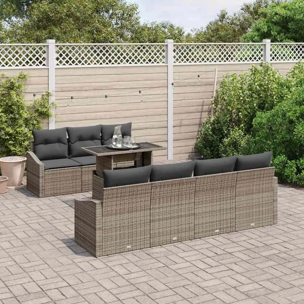 Outdoor Garden Sofa Set 8 Piece Modular Seating Grey Poly Rattan with Cushions