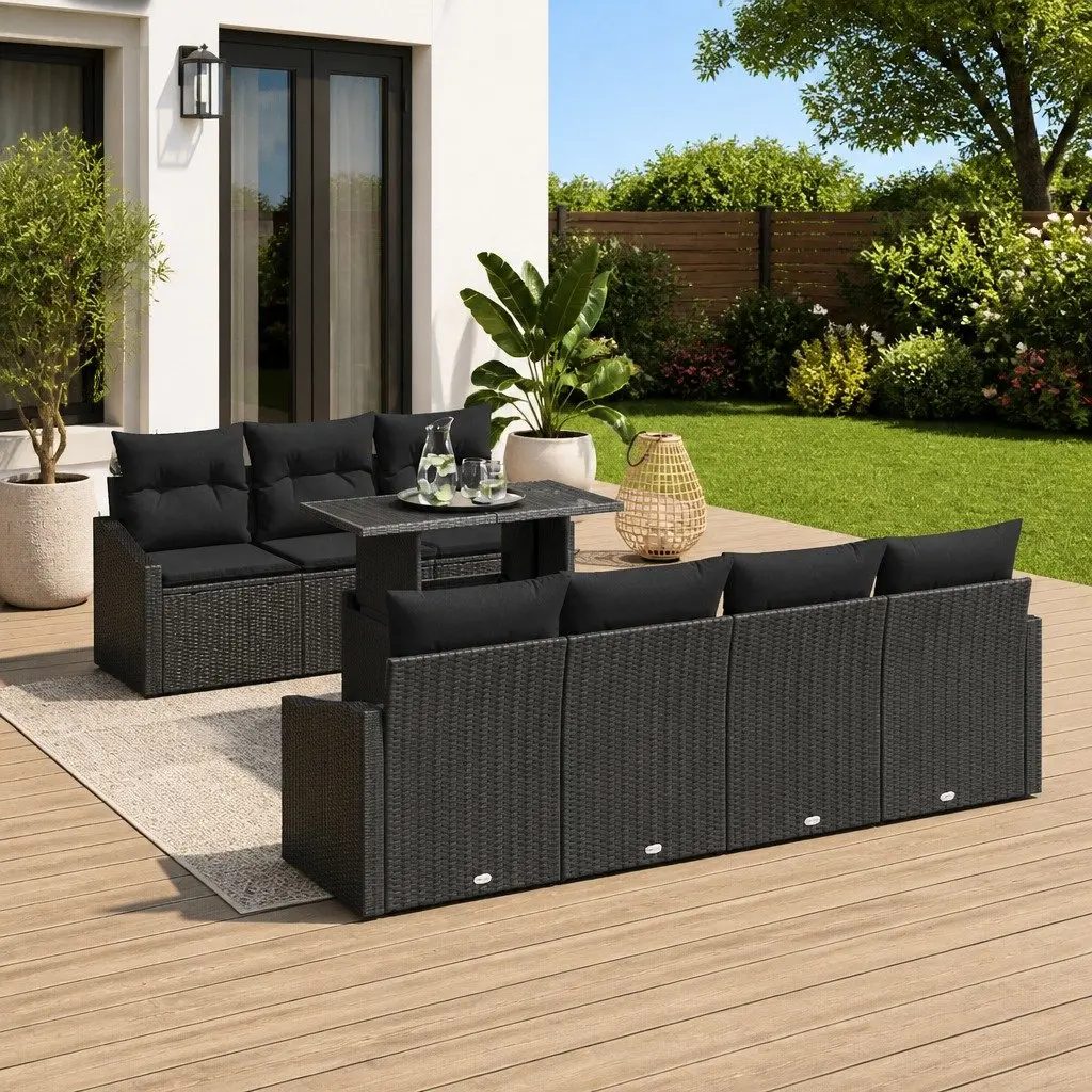 8-Piece Black Modular Garden Sofa Set