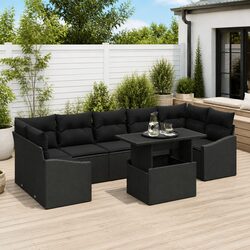 Outdoor Sofa Set 8 Pieces - Modular Design, Black Rattan