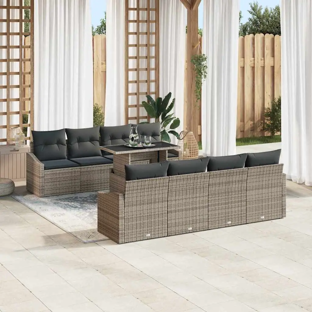 Modular Sofa Set 7 Piece Outdoor Seating Grey Poly Rattan with Cushions for Garden and Patio