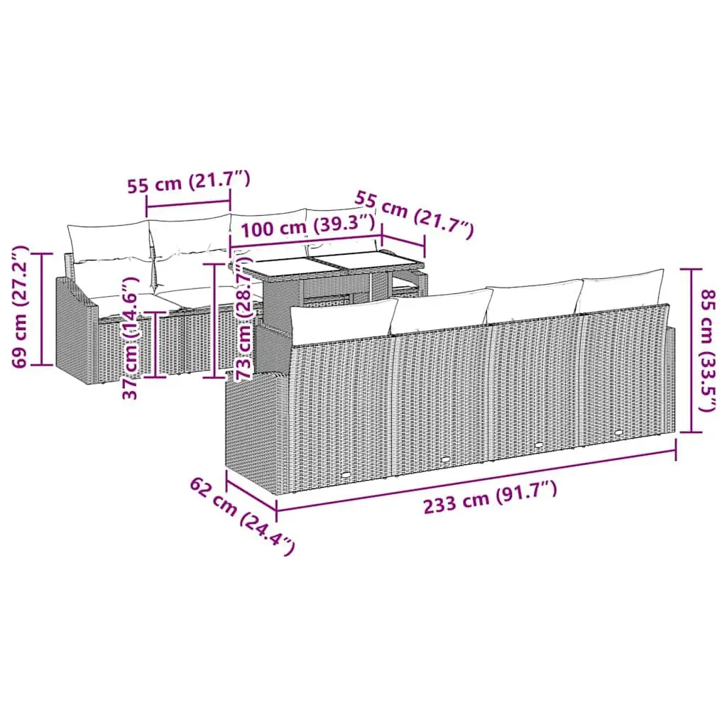 Modular Sofa Set 7 Piece Outdoor Seating Grey Poly Rattan with Cushions for Garden and Patio