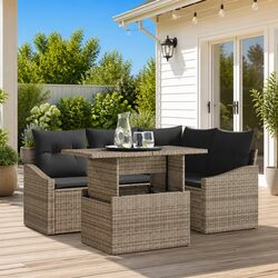 Modular Garden Sofa Set - 5 Pieces in Grey Rattan