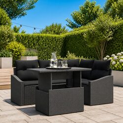 Specifications of 5 Piece Black Poly Rattan Sofa Set