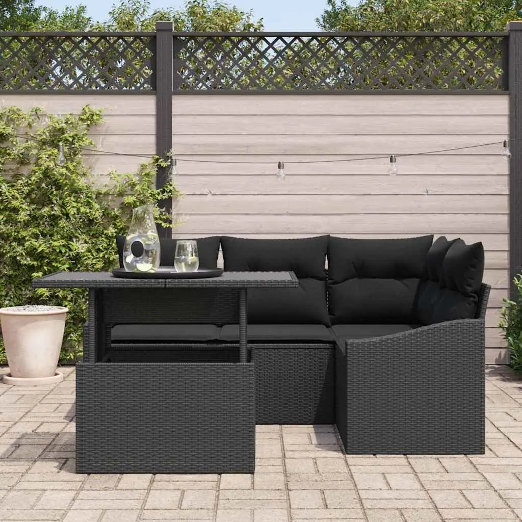 5 Piece Black Poly Rattan Sofa Set