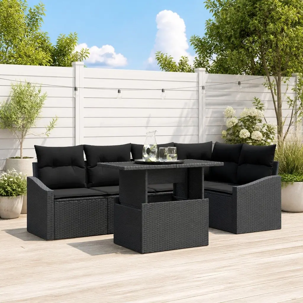 Modular Garden Sofa Set for Outdoor Use 6 Pieces Black Poly Rattan