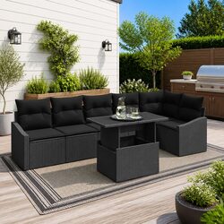 Modular Garden Sofa Set 7-Piece Black Poly Rattan