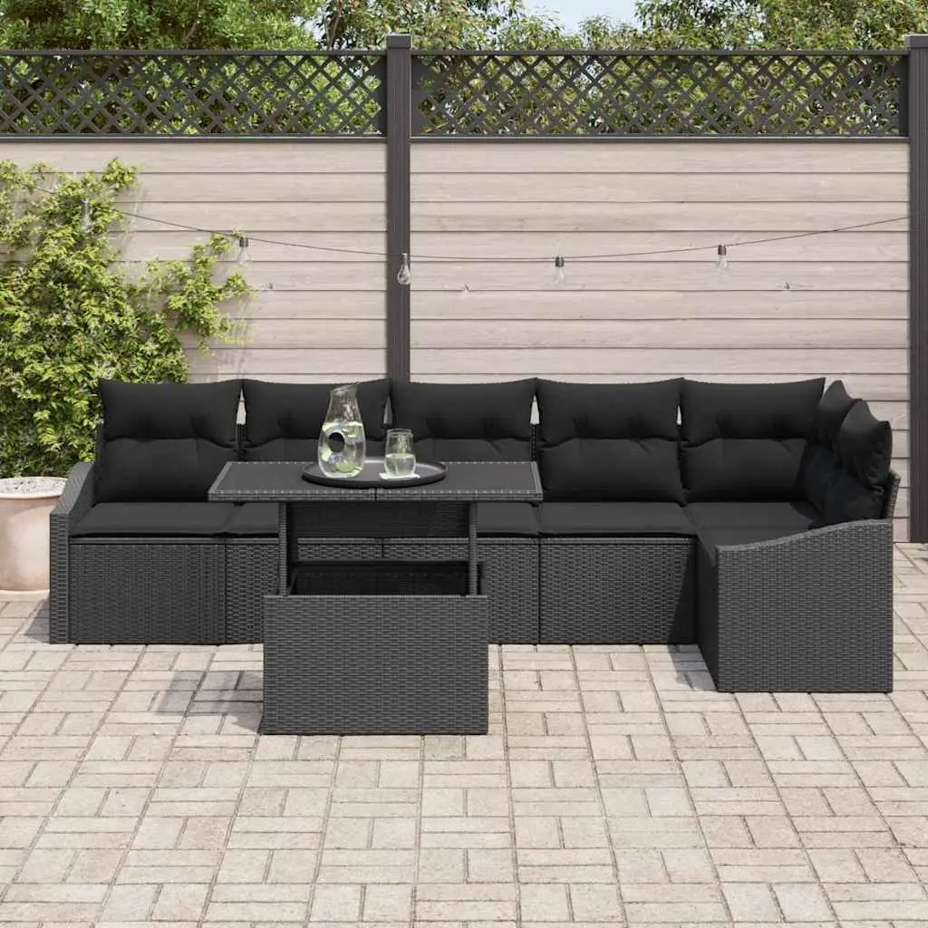 Outdoor Garden Sofa Set 7 Piece Black Poly Rattan Modular Lounge