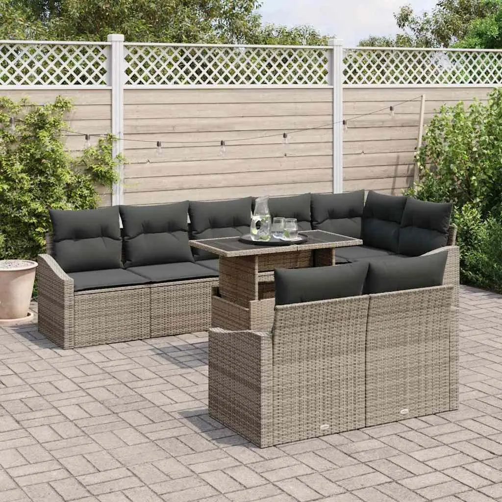 Outdoor Garden Sofa Set 9 Piece Modular Corner Sectional with Cushions Grey