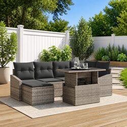 7-Piece Modular Garden Sofa Set: Grey Poly Rattan & Steel