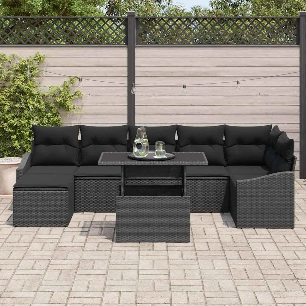 Outdoor Garden Sofa Set 8 Pieces Black Poly Rattan Modular Lounge Seating with