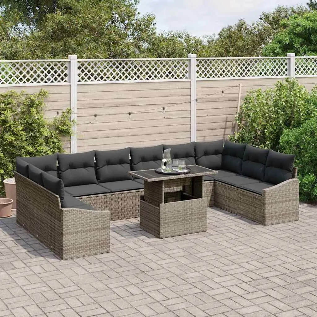 Outdoor Sofa Set 11 Pieces Grey Poly Rattan Garden Furniture Adjustable Height