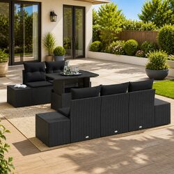 Specifications of 6-Piece Black Poly Rattan Outdoor Sofa Set