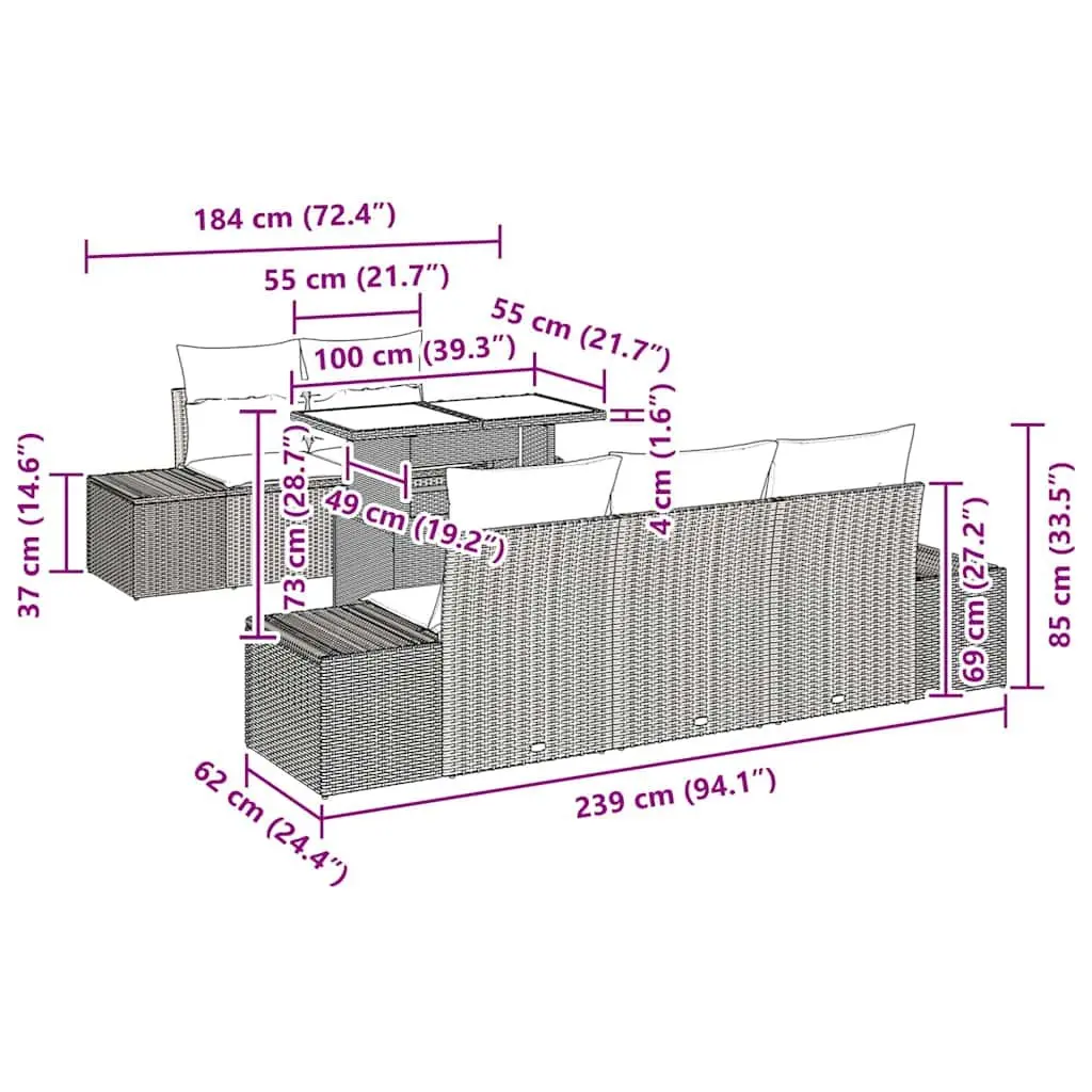 Modular Outdoor Sofa Set 6 Pieces Black Poly Rattan for Garden Patio and Terrace