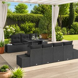 Outdoor Garden Sofa Set 8 Pieces Modular Black Poly Rattan Adjustable Table