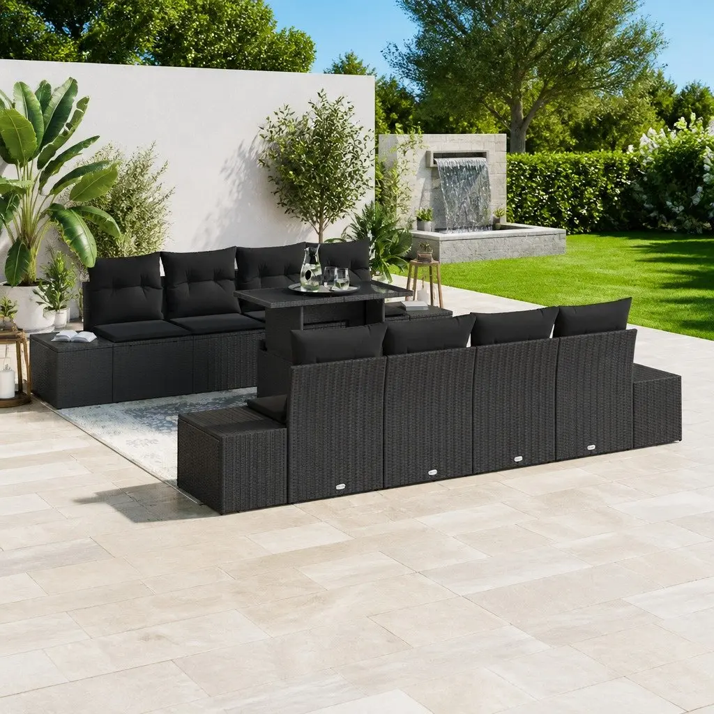 Outdoor Garden Sofa Set 9 pcs Modular Seating with Height-Adjustable Table