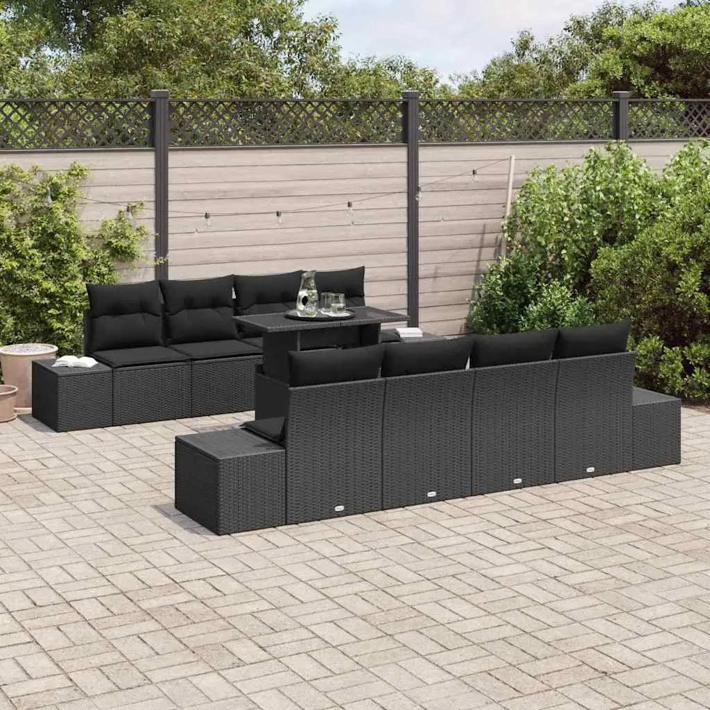 Outdoor Garden Sofa Set 9 pcs Modular Seating with Height-Adjustable Table