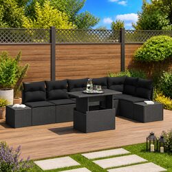 Outdoor Garden Sofa Set 7 Pcs Modular Rattan Seating with Storage Table Black