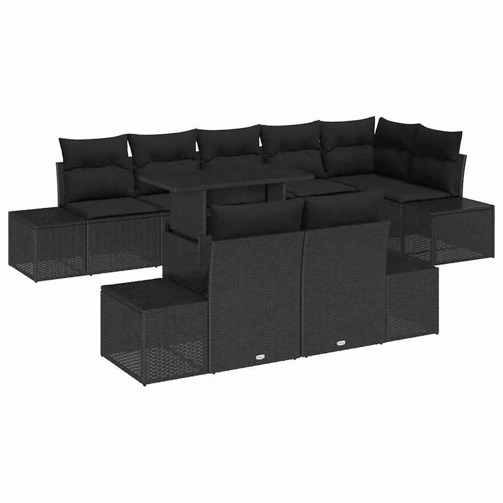 Modular Garden Sofa Set Outdoor Seating 9 Piece Black Poly Rattan