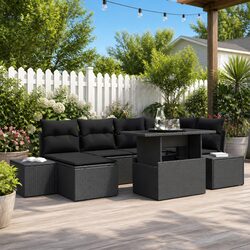 Garden Sofa Set - 7 Pieces, Black Poly Rattan