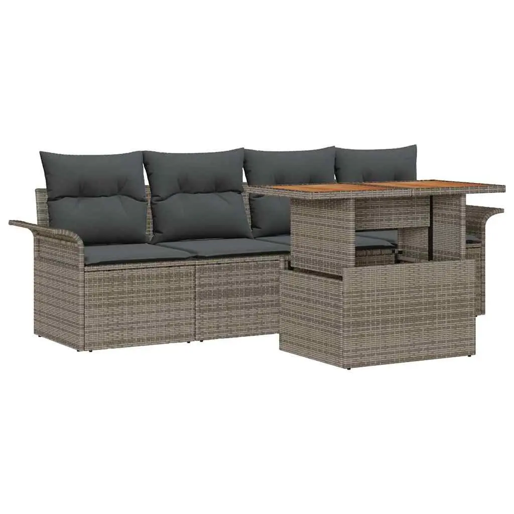 5-Piece Modular Garden Sofa Set with Grey Rattan Finish