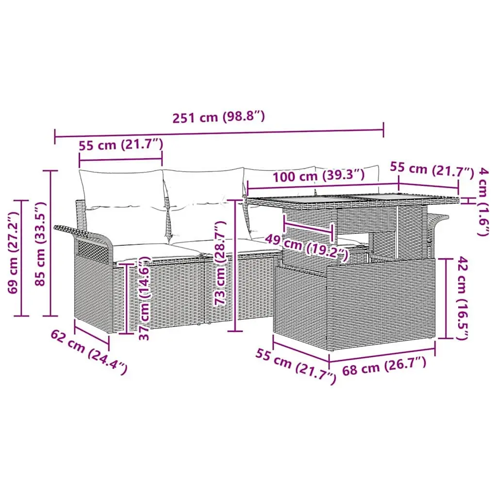 5-Piece Modular Garden Sofa Set with Grey Rattan Finish