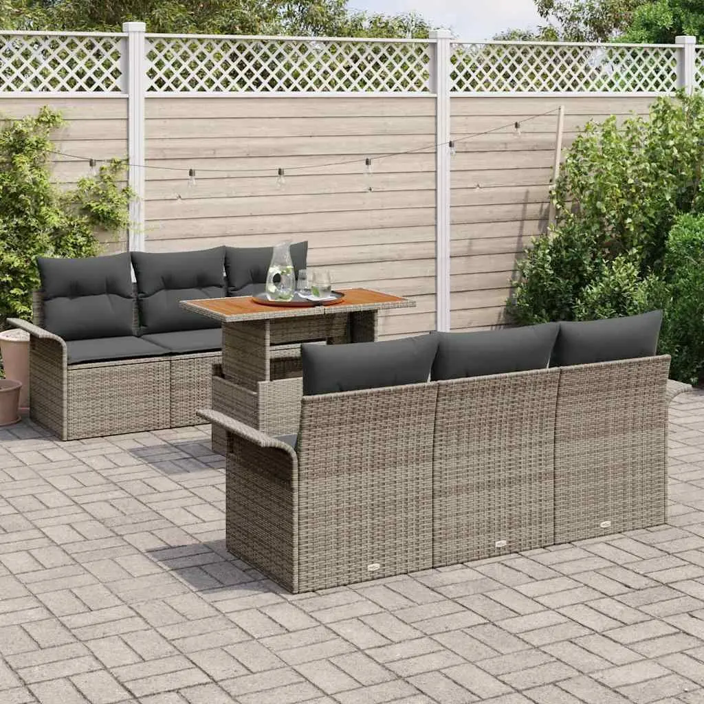 Garden Sofa Set Modular Outdoor Seating 7 Pieces Grey Poly Rattan