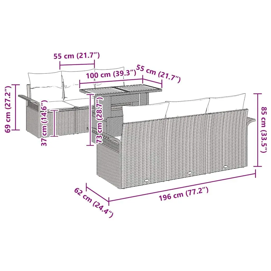Garden Sofa Set Modular Outdoor Seating 7 Pieces Grey Poly Rattan