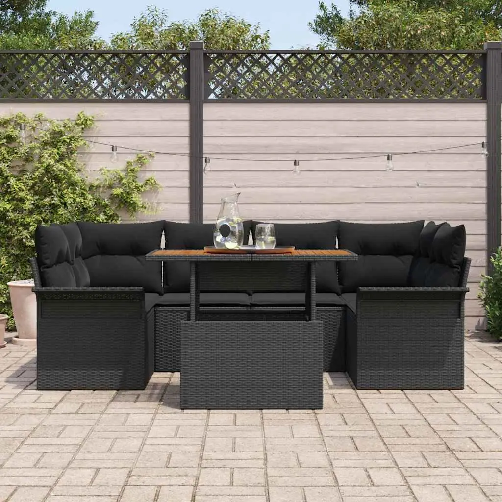 Outdoor Garden Sofa Set 7 Pieces for Patio Black Rattan