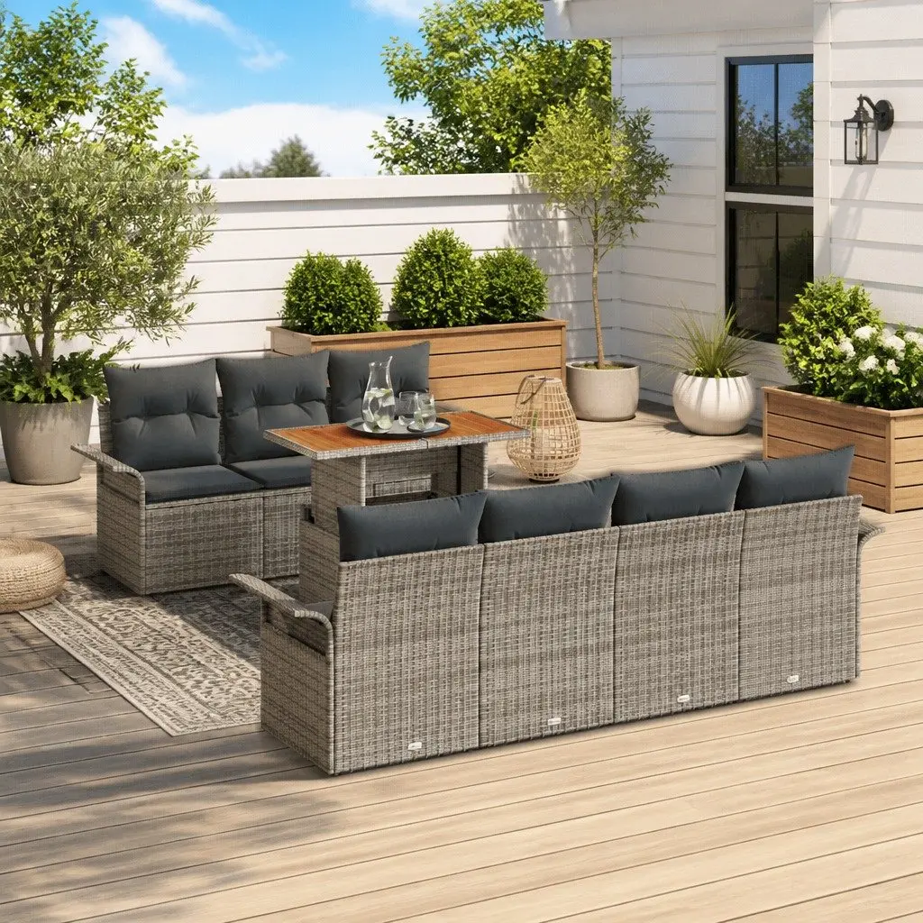Garden Sofa Set 8 Pieces Grey Outdoor Furniture Poly Rattan for Garden Terrace and Outdoor Entertaining