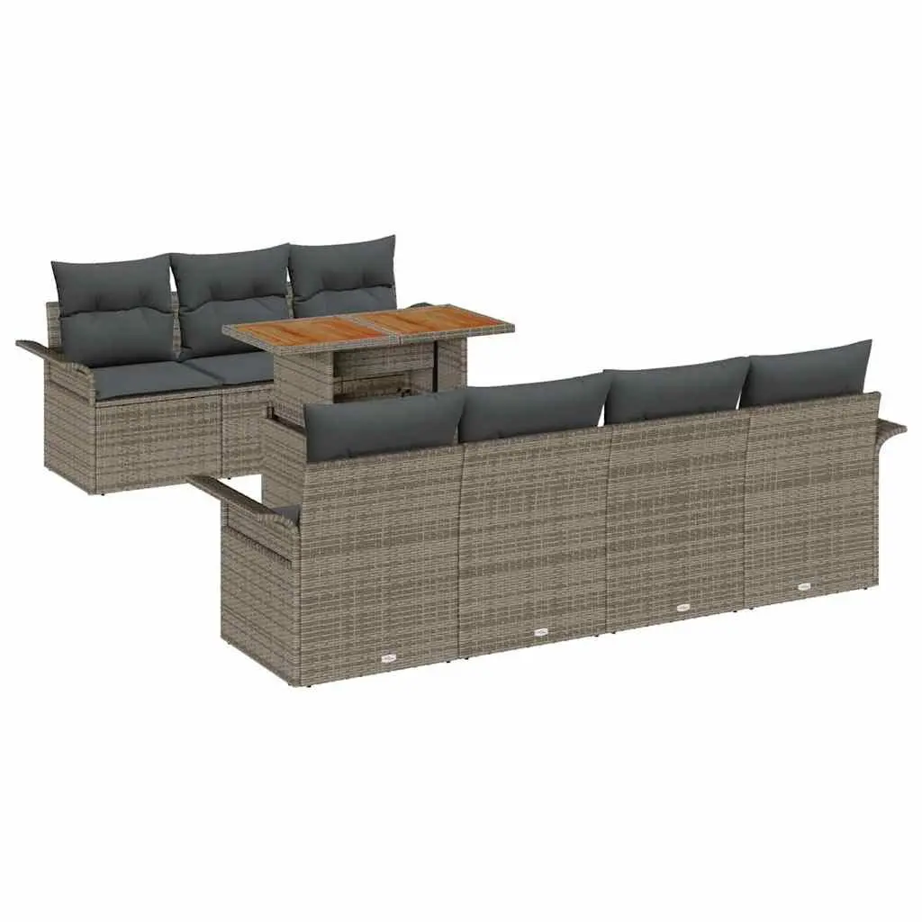 Garden Sofa Set 8 Pieces Grey Outdoor Furniture Poly Rattan for Garden Terrace and Outdoor Entertaining