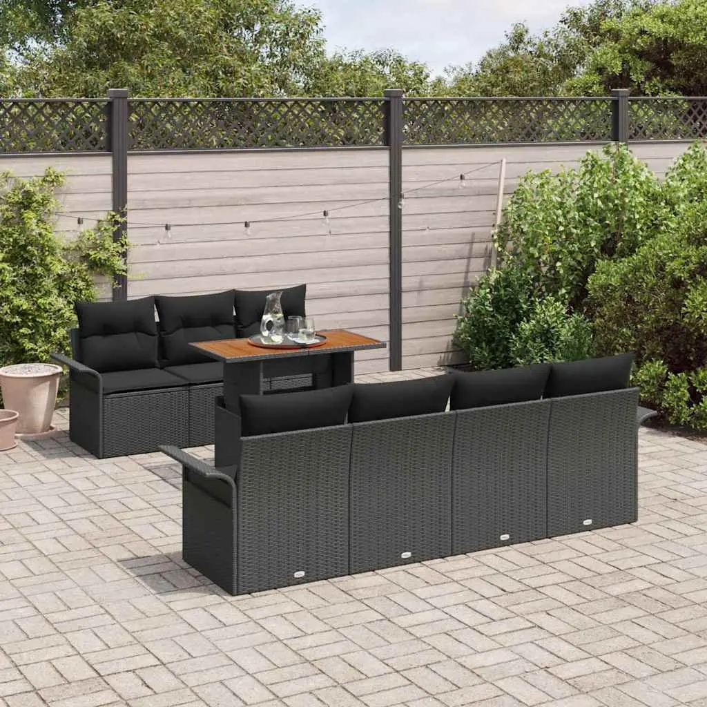 Garden Sofa Set Outdoor Use 8 Piece Poly Rattan Black