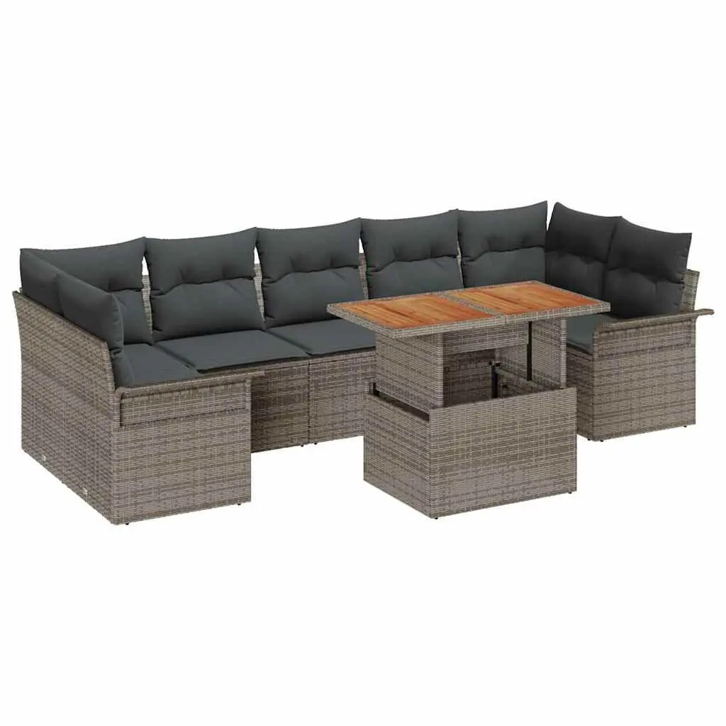 Garden Sofa Set 8 Pieces Outdoor Seating Grey Cushioned Poly Rattan Patio