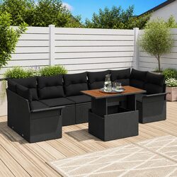 Garden Sofa Set with Cushions 8 Pieces Outdoor Patio Seating Black