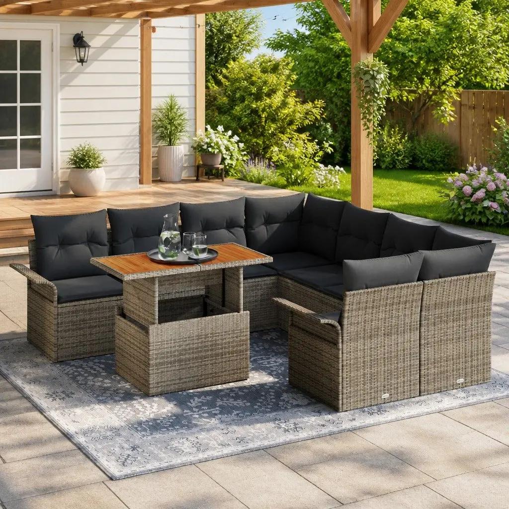 Garden Sofa Set in Grey with Durable Cushions