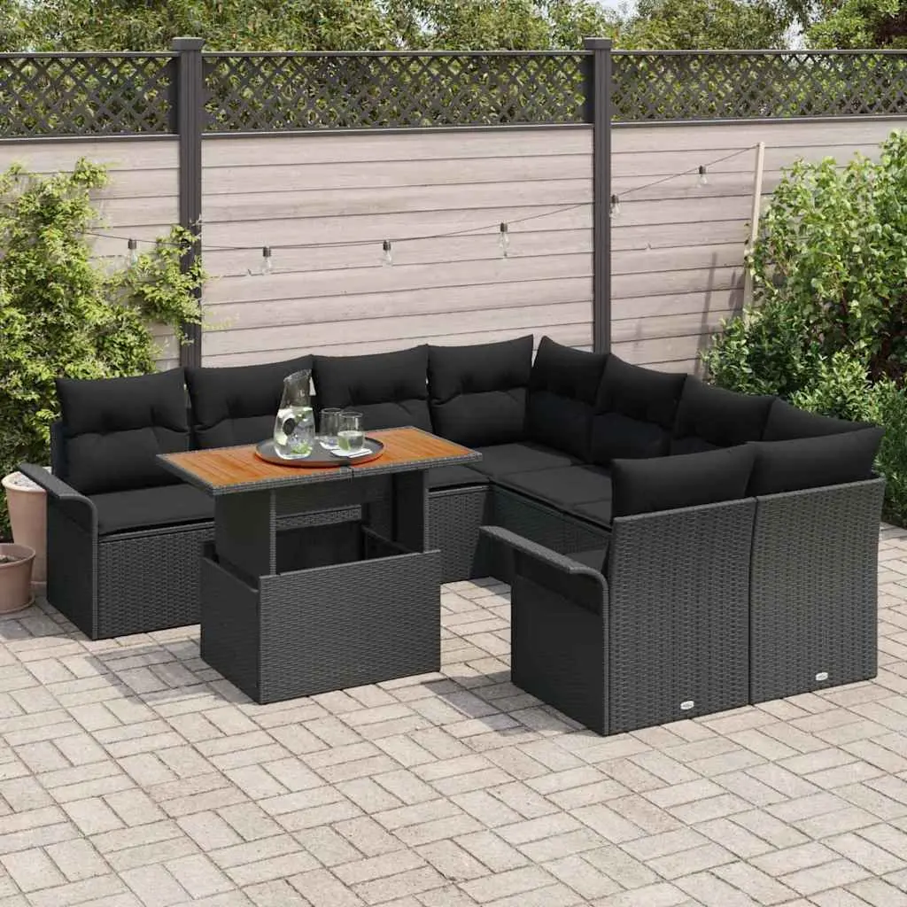 Garden Sofa Set for Outdoor Use with Cushions Black Poly Rattan