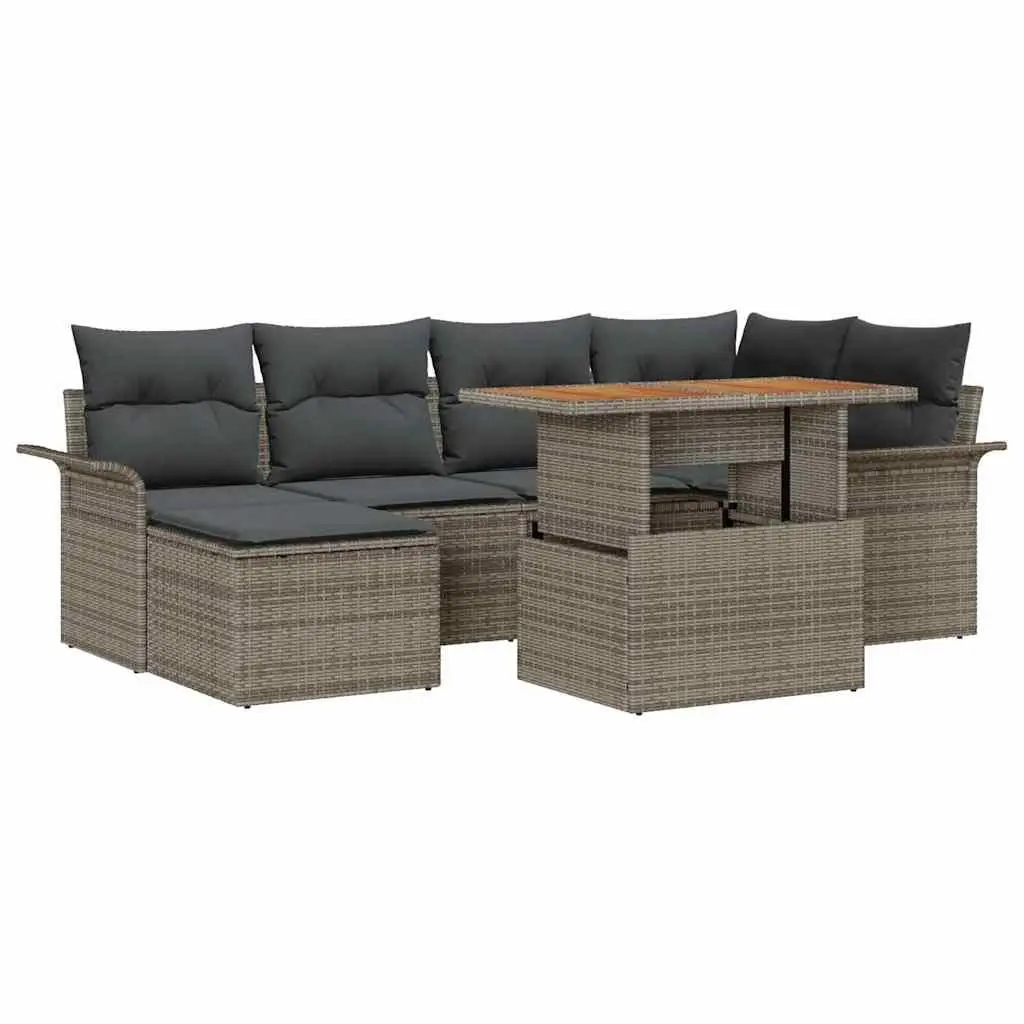 Outdoor Garden Sofa Set 7 Pieces Grey Modular Seating with Table Cushions