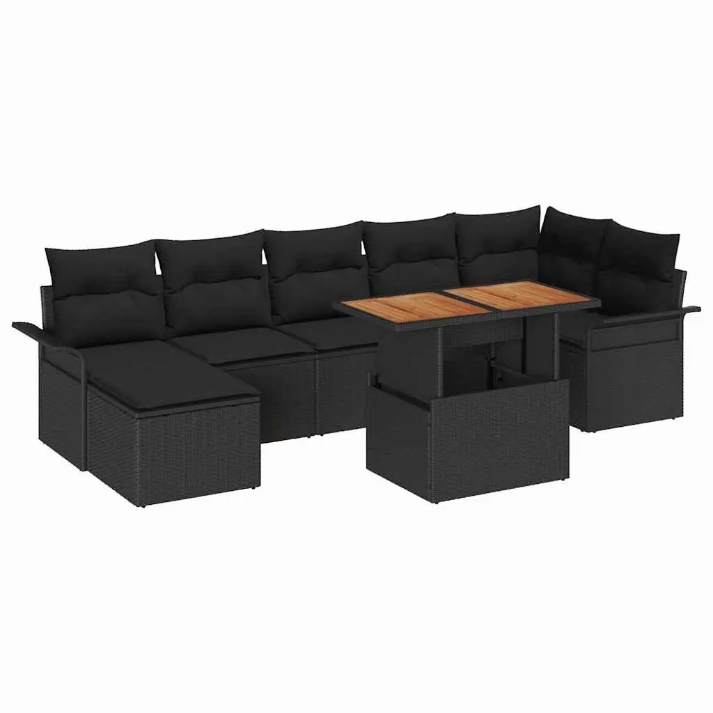 8-Piece Modular Garden Sofa Set with Black Cushions