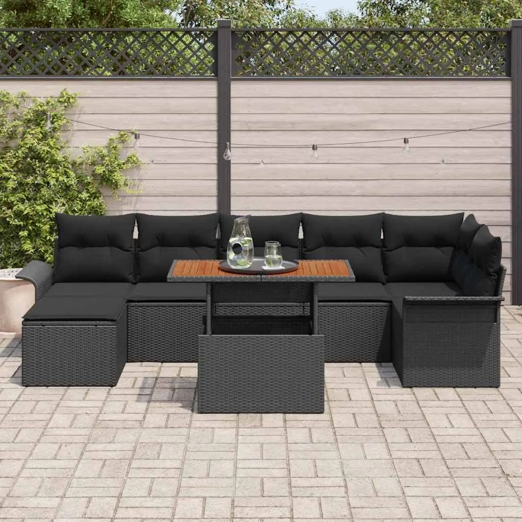 8-Piece Modular Garden Sofa Set with Black Cushions