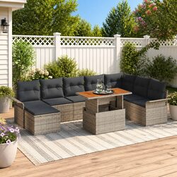 Outdoor Sofa Set 9-Piece Specifications: Grey Rattan