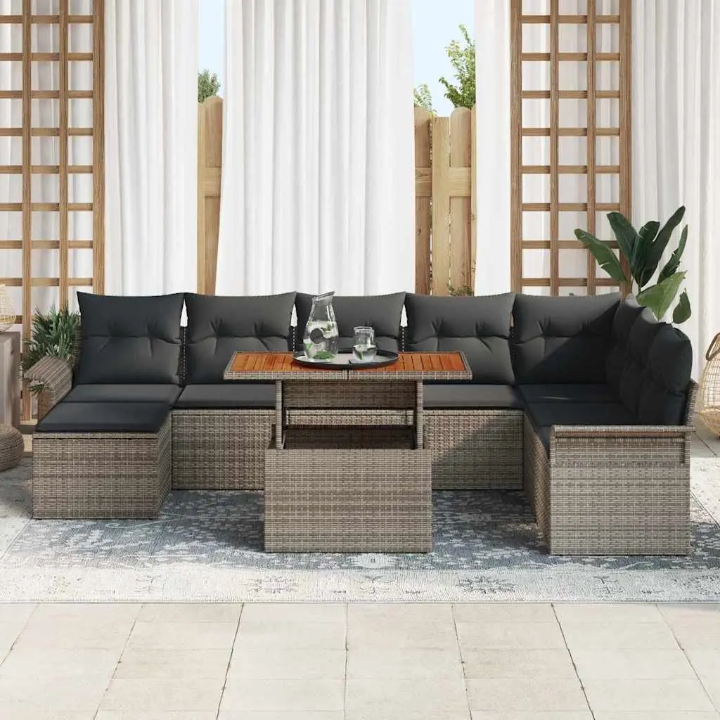 Outdoor Garden Sofa Set 9 Piece Grey Poly Rattan Steel Frame Dining Seating